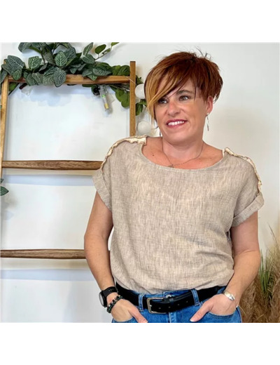 K242- Blouse brodée  (Tu) 🇮🇹 (taupe)