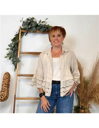 K220- Veste légère bas ajouré (Tu) 🇮🇹 (beige)