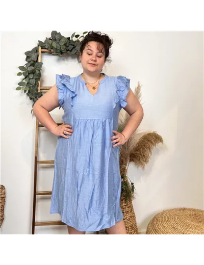 K300- Robe Chisty unie (T44-T52) (bleu ciel)