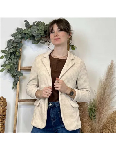 K043- Blazer texturé pailleté (T38-T44) 🇮🇹 (beige)