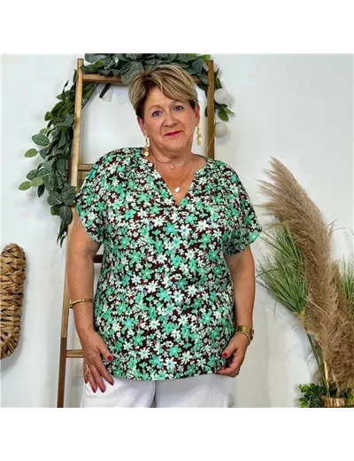 Z747- Top Christy Fleuri (T44-T52) 💐 (vert)