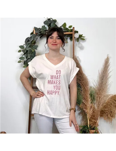 K295- T-shirt Happy (Tu) (blanc)