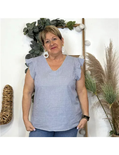 L168- Top Maëlle rayé (T40-T48) (bleu indigo)