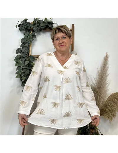 K820- Blouse brodée Christy (T44-T52) (blanc)