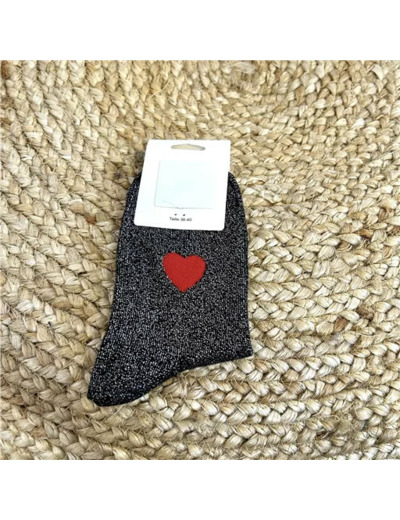 V310- Chaussettes "Coeur Rouge ❤️" (noir)