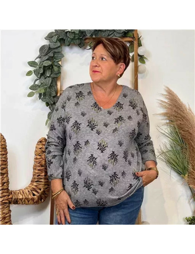 Z128. Pull imprimé "Coraux" (GT) 🇮🇹 (gris)