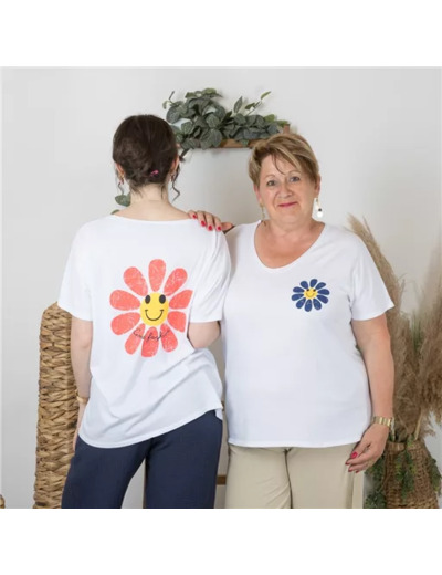 K171- T-shirt "Marguerite (Tu) 🇮🇹 (corail)