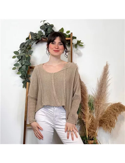 K376- Pull Crop-Top déstructuté(Tu) (taupe)