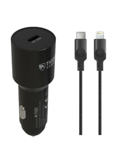 TIGER POWER PACK CHARGEUR VOITURE PD 30W + CABLE LIGHTNING 1,2M