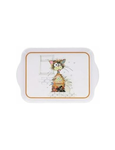 KIUB Mini Plateau avec des animaux - motif Chat marron Ziggy - mélamine de qualité - Taille Mini 14 * 21 CM
