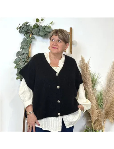 K590- Gilet boutons fantaisies (Gu) (noir)