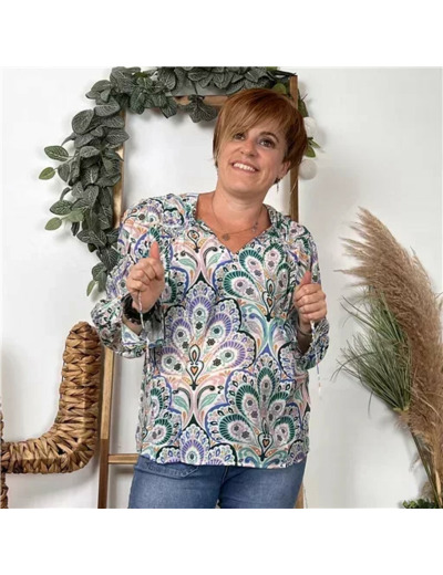 K079- Blouse Fluide "So Sweet" (T36-T40) (vert céladon)