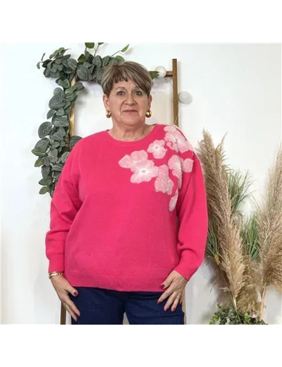 K597- Pull « Fleurs de cerisier » (Tu) (fuchsia)