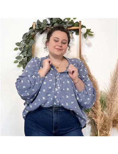K485- Chemisier Bohême Maëlle (T40-T48) (denim)