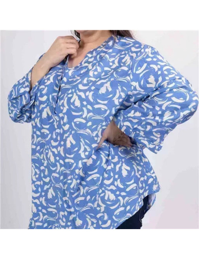 Z796- Blouse Curvy Manches 3/4  (T54-T58) (bleu ciel)