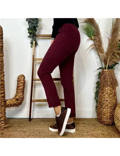 L804- Pantalon en velour (T36-T44) (bordeaux)