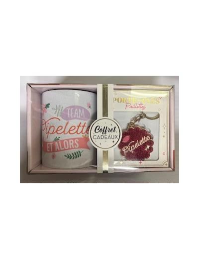 STC coffret mug et porte clés pailettes "Pipelette"