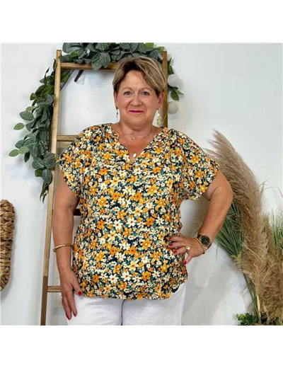 Z747- Top Christy Fleuri (T44-T52) 💐 (orange)