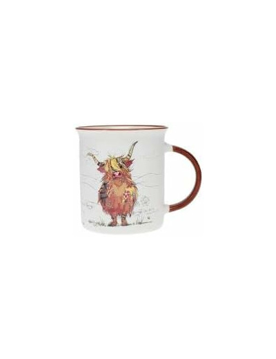 KIUB Mug avec des animaux de la ferme , des bois et des montagnes - motif vache écossaise - matière porcelaine fine - contenance 320ML