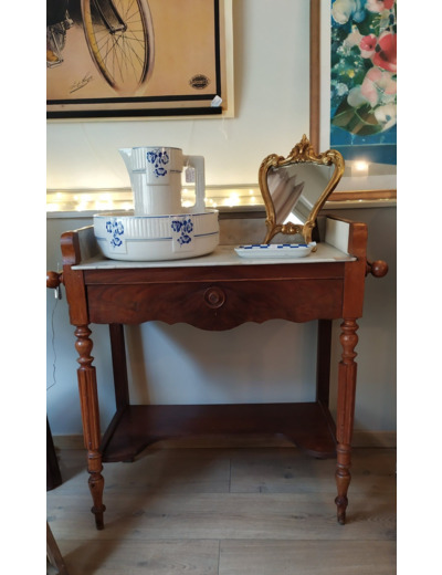 Table de toilette Louis-Philippe en bois et marbre