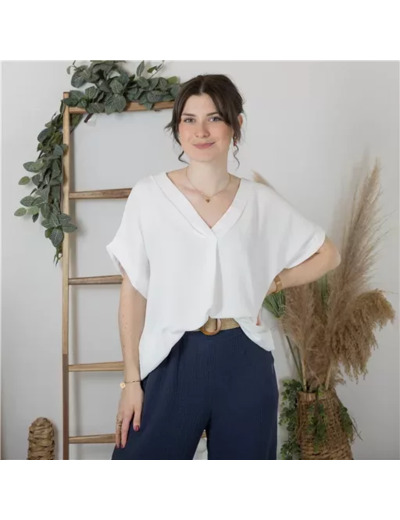 K189- Blouse boule unie (Tu) 🇮🇹 (blanc)