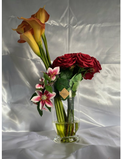 Bouquet De Callas Orange Et Roses Rouge