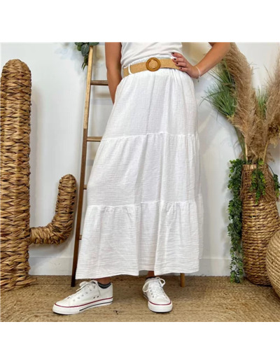 L723- Jupe gaze de coton + ceinture (Tu) 🇮🇹 (blanc)