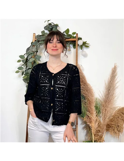 K348- Gilet macramé (Tu) 🇮🇹 (noir)