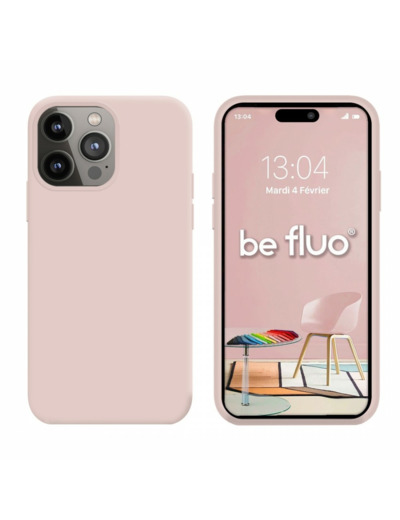 Coque Silicone Moxie BeFluo Fine et Légère pour iPhone 14 Pro, Intérieur Microfibre - Rose des sables