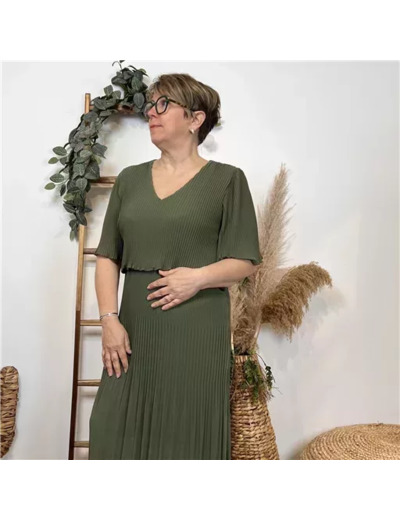 K321- Robe Plissée unie (TU) 🇮🇹 (kaki)
