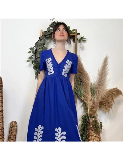 K370- Robe Bohême "By One" (T36-T40) (bleu royal)