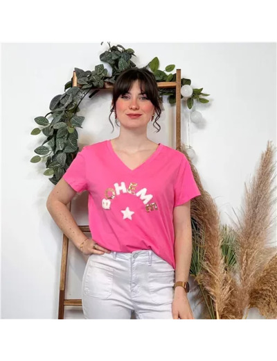 K437- T-shirt Bohême ⭐ (T36-T40) (fuchsia)