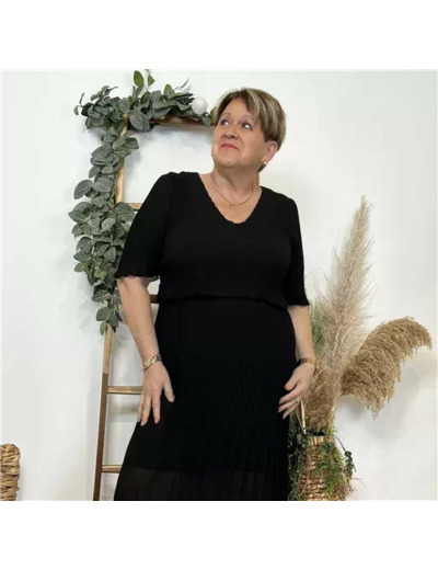 K321- Robe Plissée unie (TU) 🇮🇹 (noir)