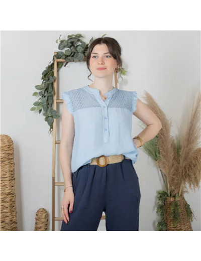 K182- Blouse Coton (Tu) 🇮🇹 (bleu jeans)