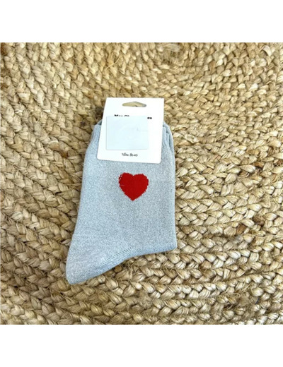 V310- Chaussettes "Coeur Rouge ❤️" (argenté)