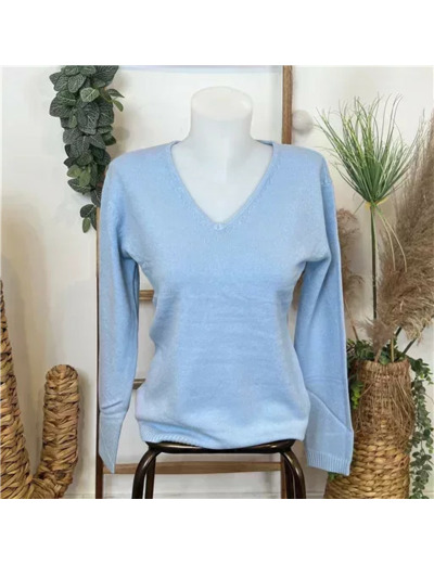 Y249-Tricotonic Col V les T38 & 42 (bleu ciel)