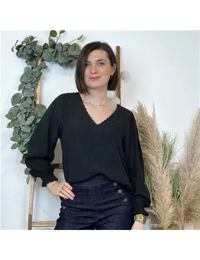 K557- Blouse Dentelle "Bohême-Chic" (T34-T40) (noir)