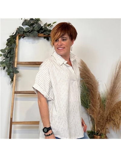 K218- Blouse Rayée (Tu) 🇮🇹 (kaki)
