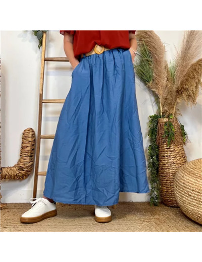 L732- Jupe longue ceinture (Tu) 🇮🇹 (bleu jeans)