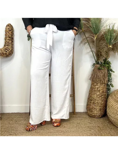 T543- Pantalon flou large (T42/44-T54/56) (blanc)