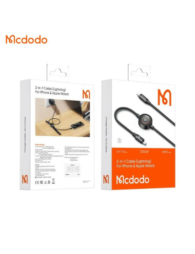 MCDODO Câble de Charge Montre Connectée CA-2580 Type-C vers Type-C 60W + Pad de Charge à Induction Apple Watch (1.5m) Noir