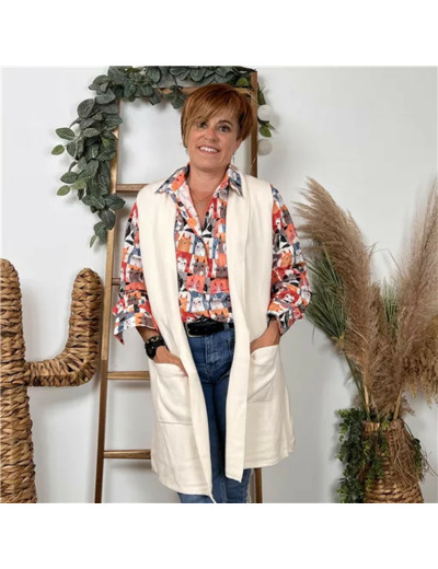 K067- Gilet sans manche "Maëlle" (Tu) (ecru)
