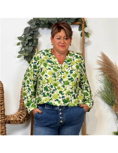 Z122- Blouse « Christy » Fleurettes (T44-T52) (vert brésil)