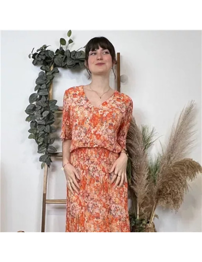 K571- Robe Plissée (TU) 🇮🇹 (orange)