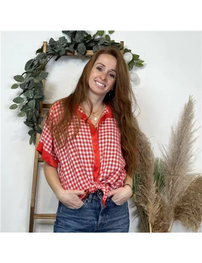 K495- Chemise à nouer Vichy (Tu) (rouge)