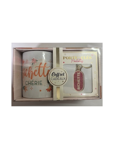STC coffret mug et porte clés pailettes "Bichette"