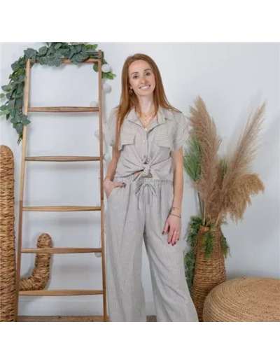 K309- Ensemble Chemise/Pantalon (Tu) (taupe)