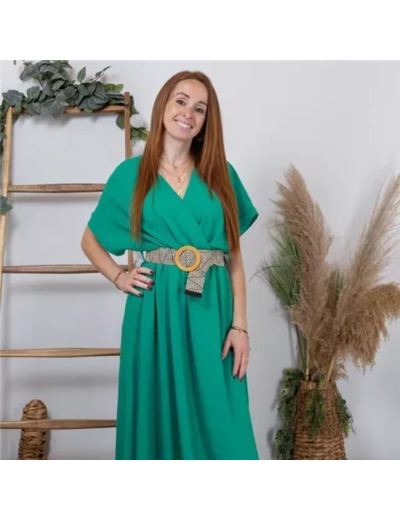 K273- Robe longue ceinturée (Tu) 🇮🇹 (vert brésil)
