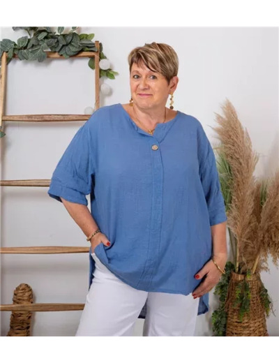K306- Tunique Coton lin (Gt) 🇮🇹 (bleu jeans)