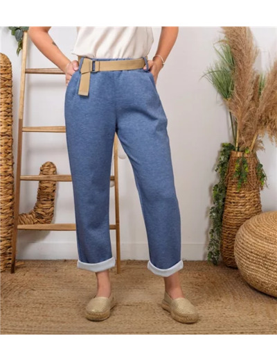 L795- Pantalon chino ceinture (Tu) 🇮🇹 (bleu jeans)